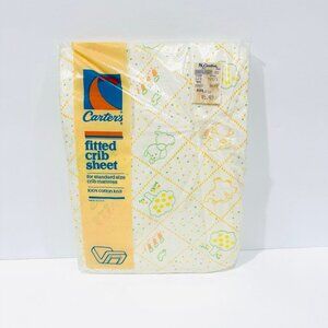 NIP Vintage Carters Cotton Yellow White Baby Animals Fitted Crib Sheet